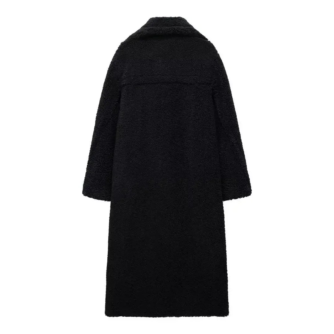 Women Autumn Winter Vintage Wool Blend Long Coat Lapel