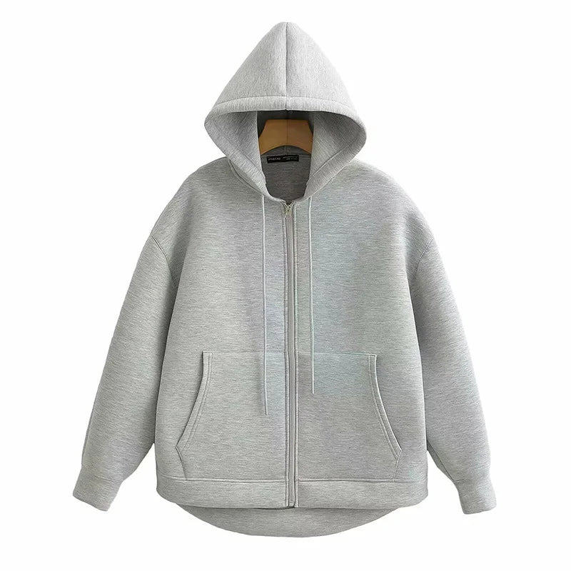Gray Hooded Zip Jacket