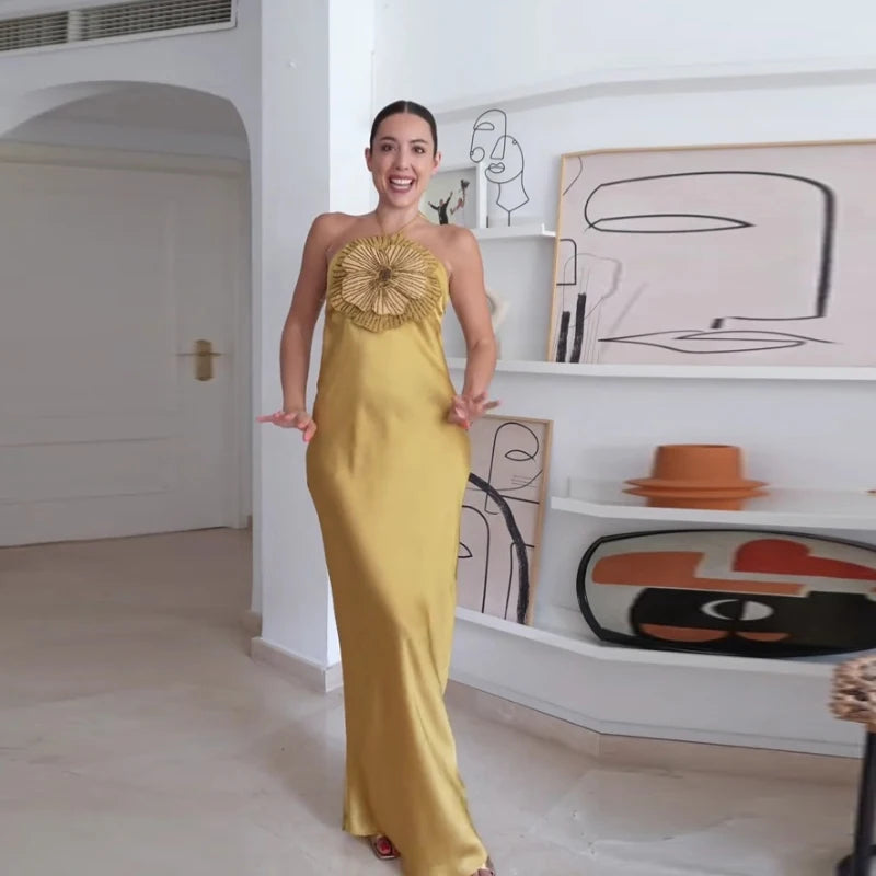 3D Flower Halter Backless Mermaid Dress – Summer 2025