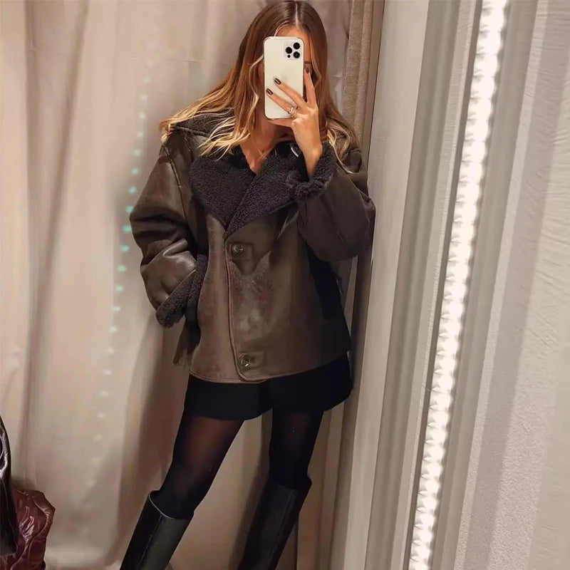 MUJER Faux Leather Jackets for Women Winter Warm Bomber Jacket