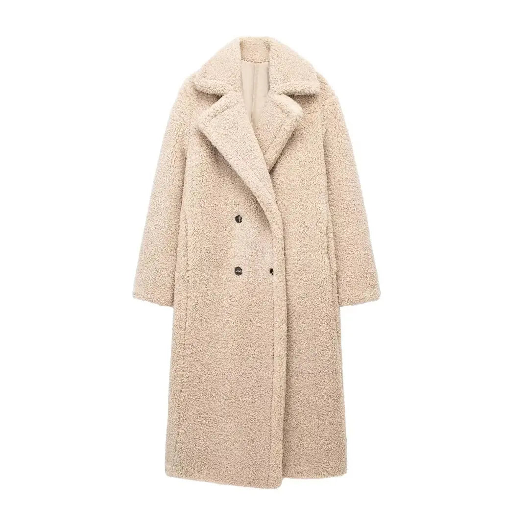 Women Autumn Winter Vintage Wool Blend Long Coat Lapel